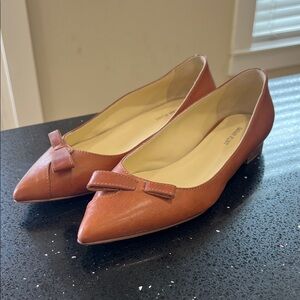 Sarah Flint Tan Leather Flats with Bow